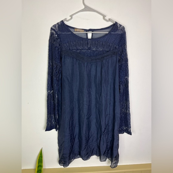 Giulia Sheer Navy Lace Dress S | Made in Italy Boho Festival Romantic Fairycore - Picture 6 of 11